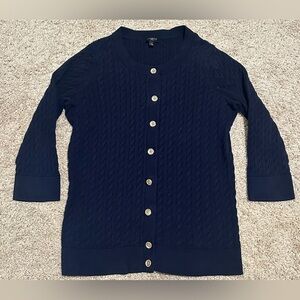 Talbots Navy Blue Gold Button Up Cable Knit Cardigan Sweater Size XL
